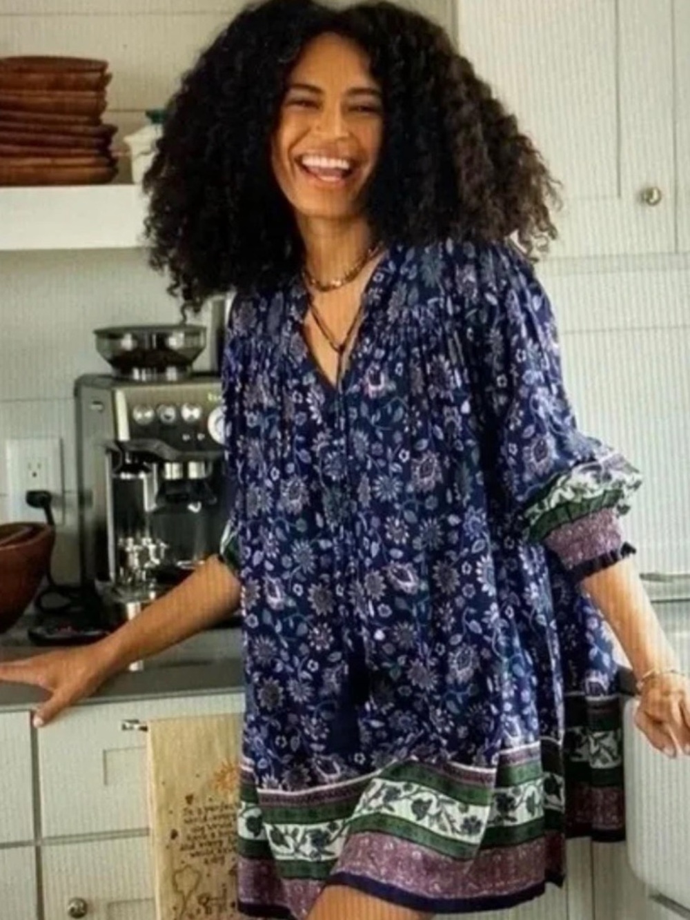 Natural Life Purple Blue Floral Long Sleeve Mini Dress Size Small